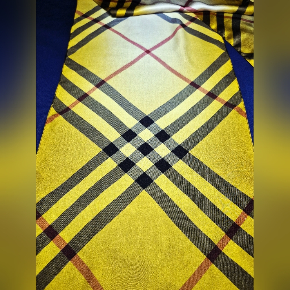 Burberry Yellow Plaid Silk Scarf with Black and Red Accents - Picture 6 of 11